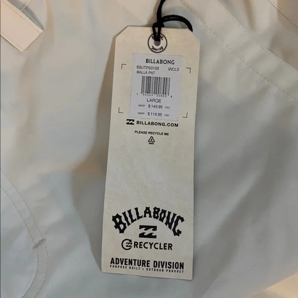 Billabong NWT Malla White 10K Waterproof Snowboard Pant - Picture 4 of 8
